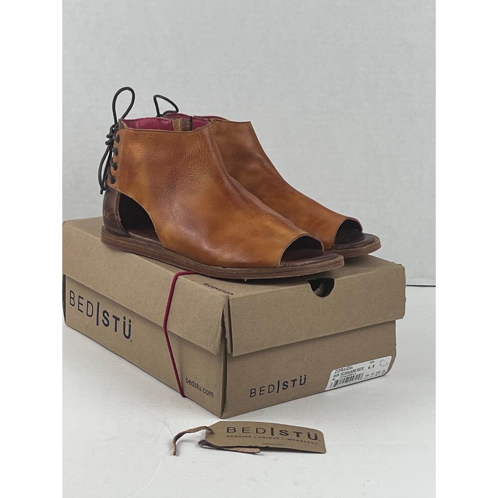 Bed Stu Zoraida F373162 Womens Brown Leather Slip On Strap Sandals Shoes